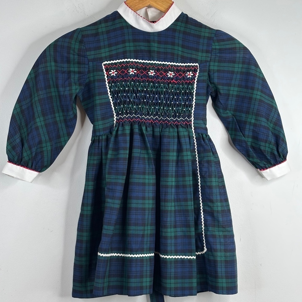 VTG 90s Polly Flinders Dress 6 Hand Smocked Tartan Plaid Preppy Old Money Easter